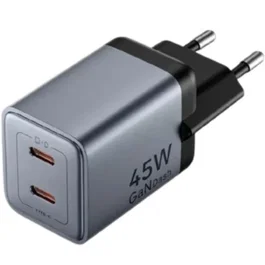 Vention Cargador de Pared GaN TZ-FCDH0-EU 2xUSB-C + Cable USB-C 45W Gris Antracita